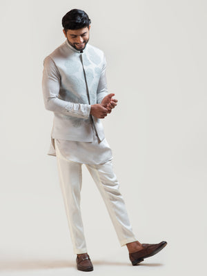 Gray Maple Leaf Nehru Kurta Set - S image