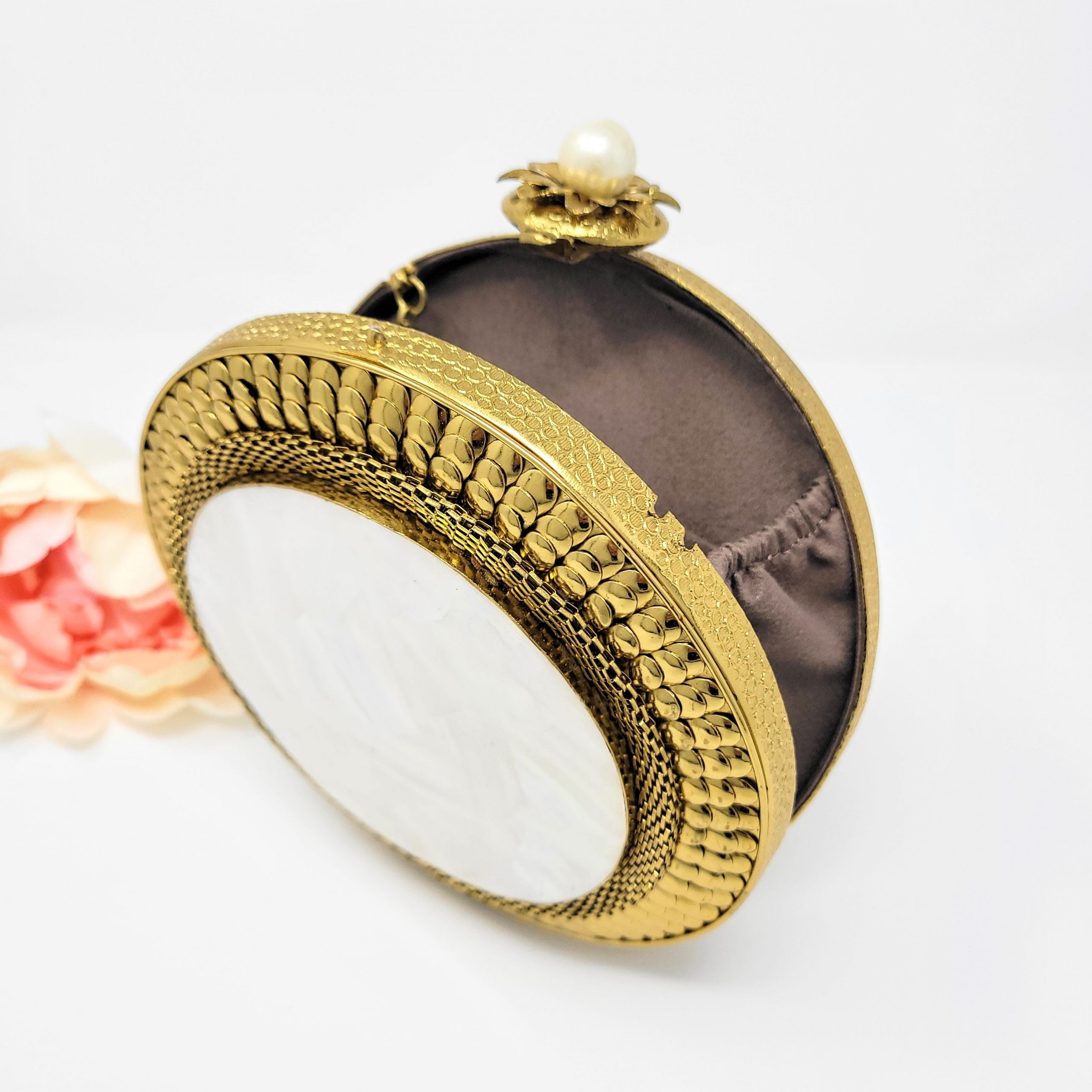 Round Gold and Mother of Pearl Clutch image 3
