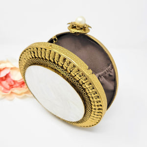 Round Gold and Mother of Pearl Clutch image 3