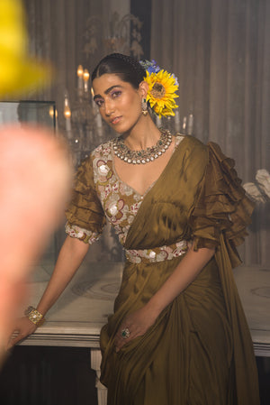 Ruffle Pre-Draped Saree Set image 5