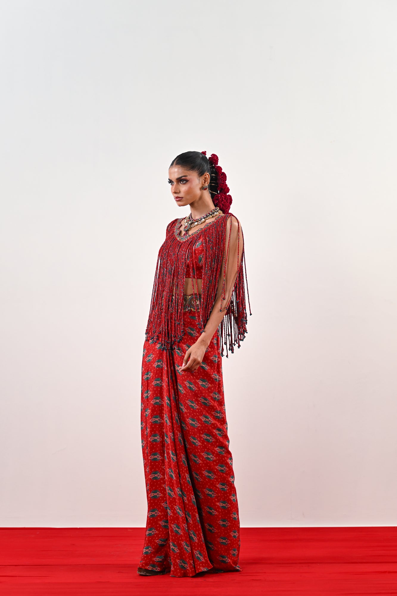 S TASSLE TOP PAIRED WITH PRINTED DHOTI SET image 3