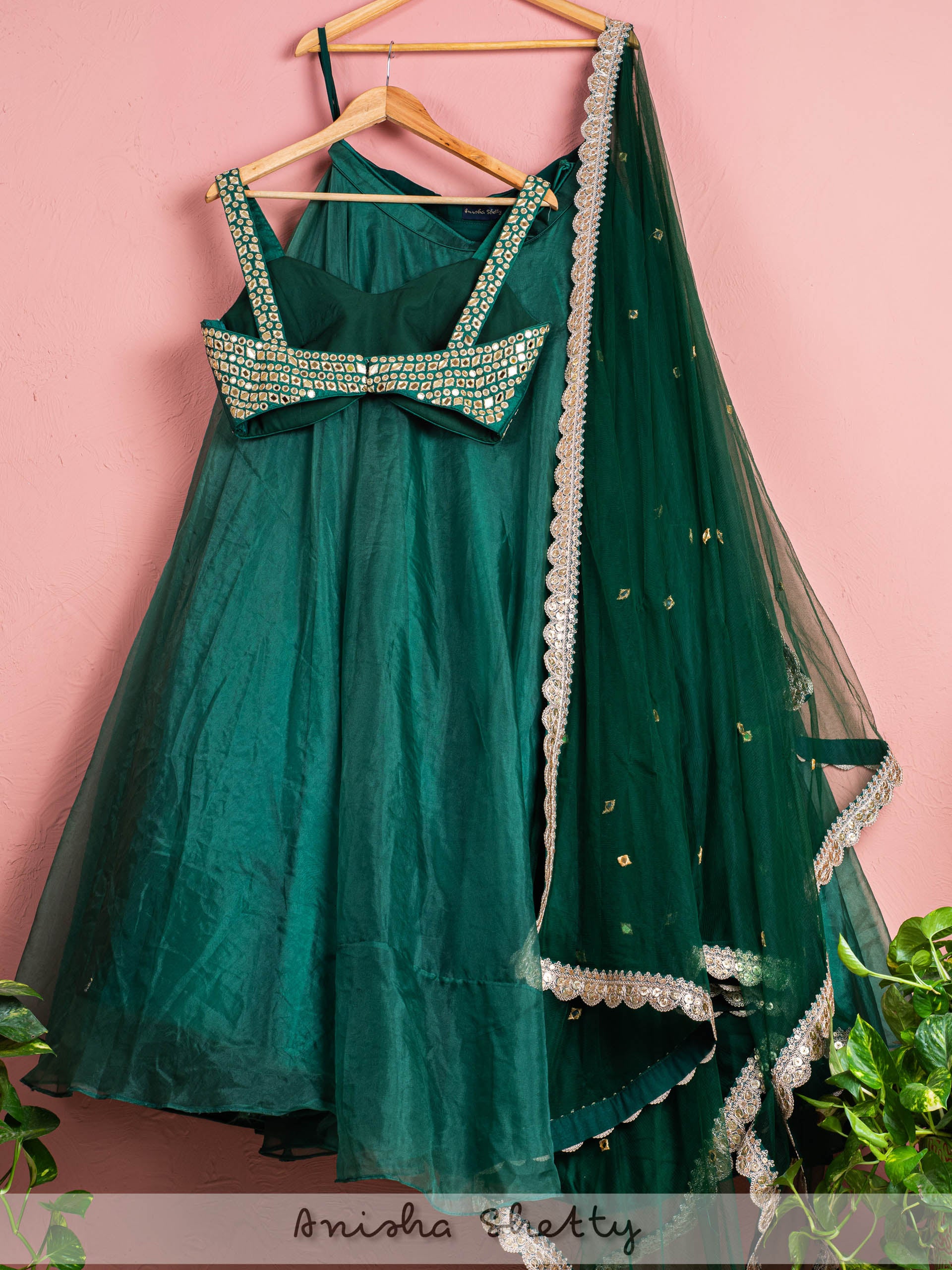 Forest Green Mirror Organza Lehenga Set image 1