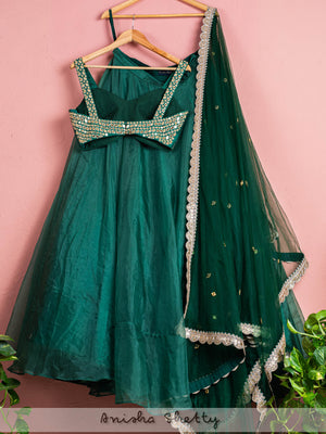 Forest Green Mirror Organza Lehenga Set image 1