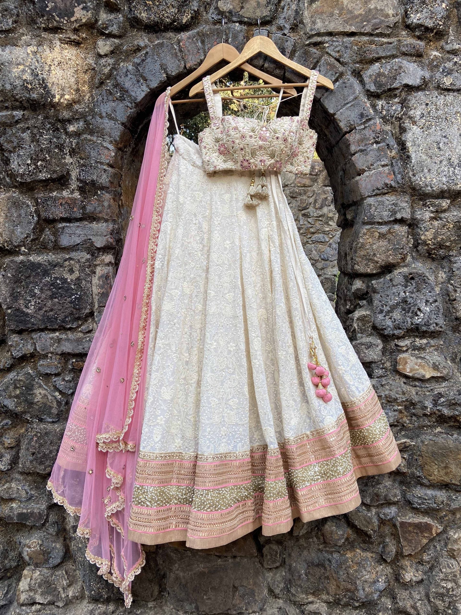 Ivory Lucknowi Lehenga Set - Custom image