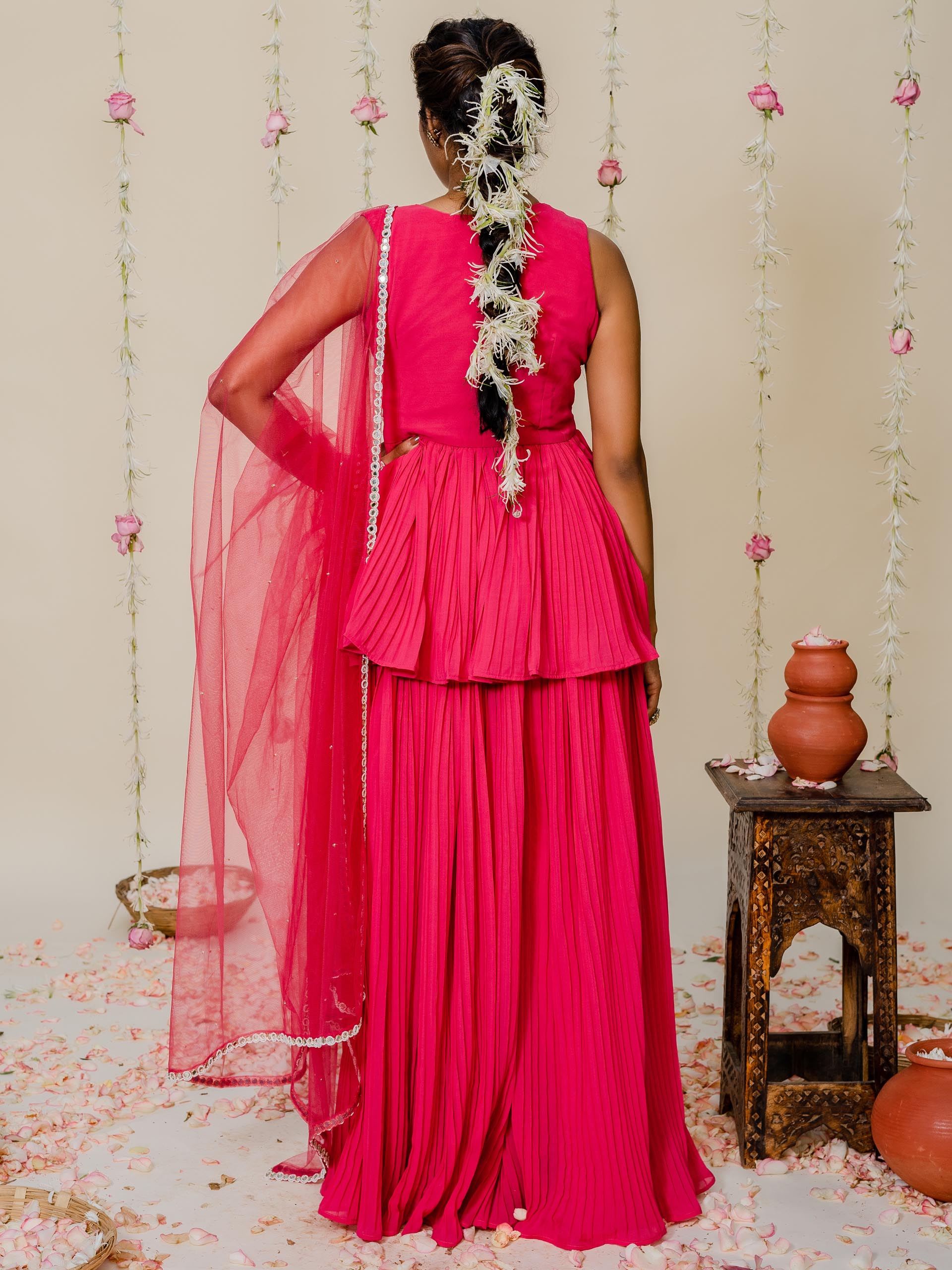 Fuchsia Pink Mirror Sharara Set image 4