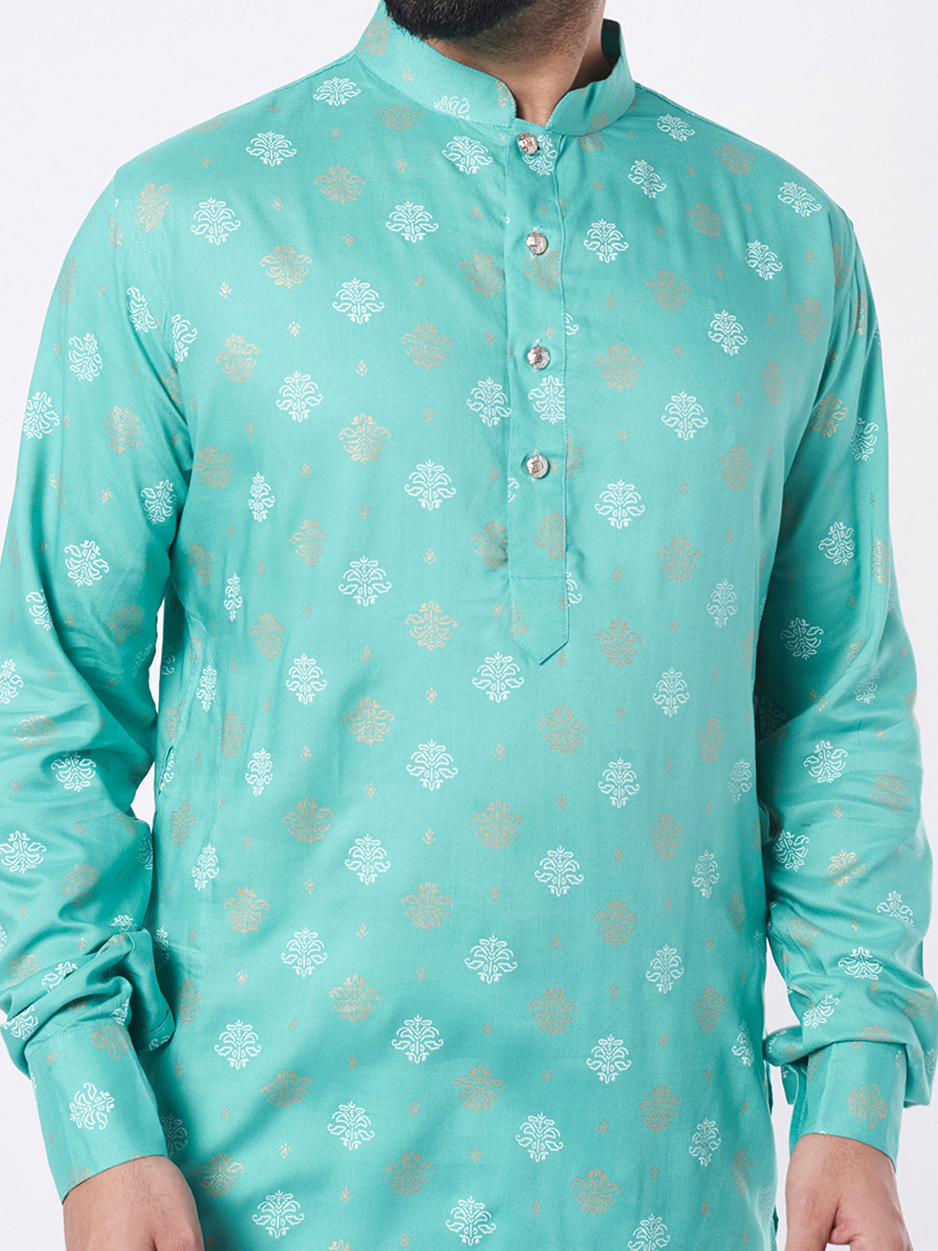 Turquoise Print Kurta Set image 1