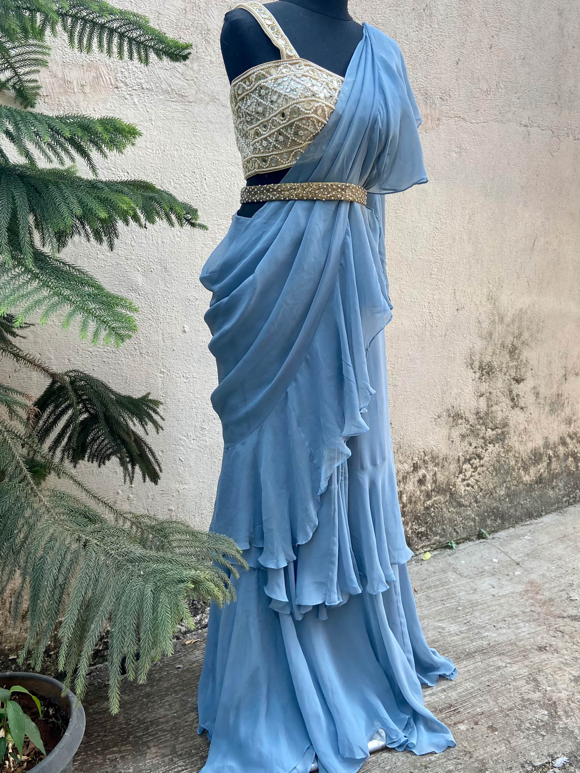 Blue Ruffle Saree image 2