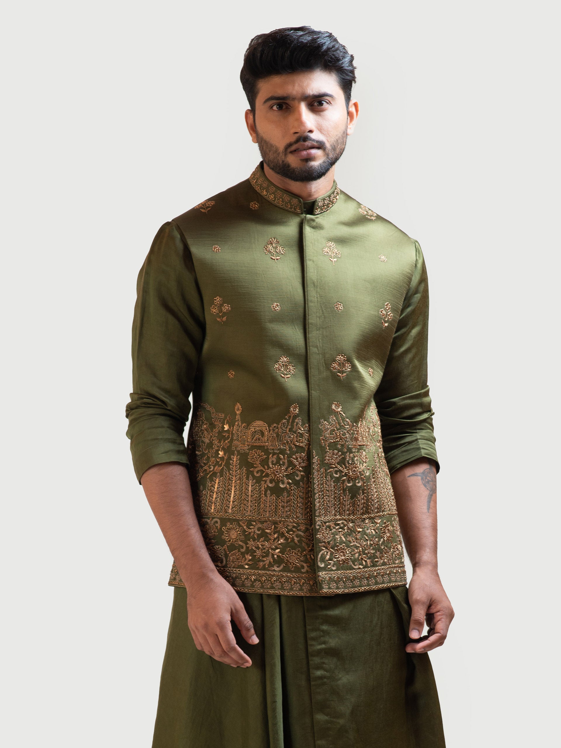 Mehendi Green Palki Nehru Jacket - Custom image
