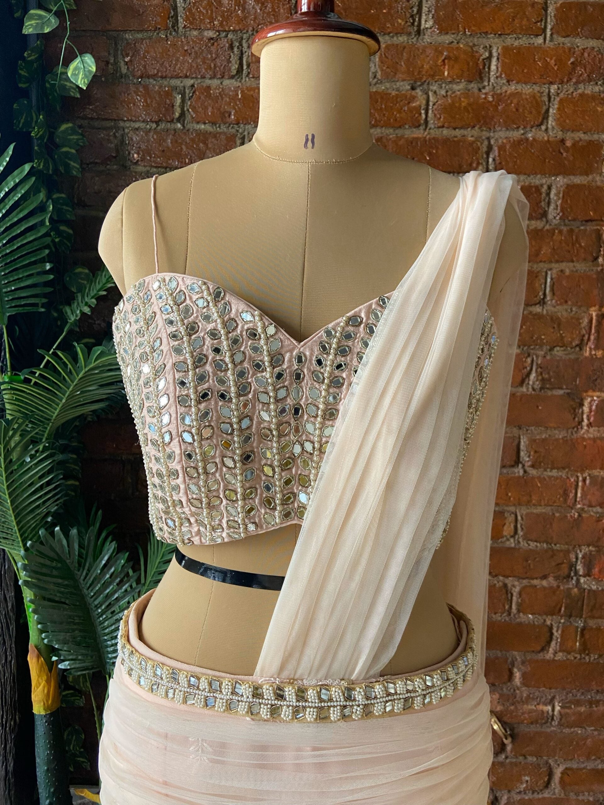 Powder Pink Draped Saree image 3