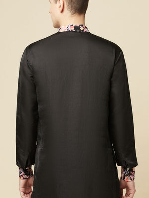 Black Art Silk Print Kurta image 1