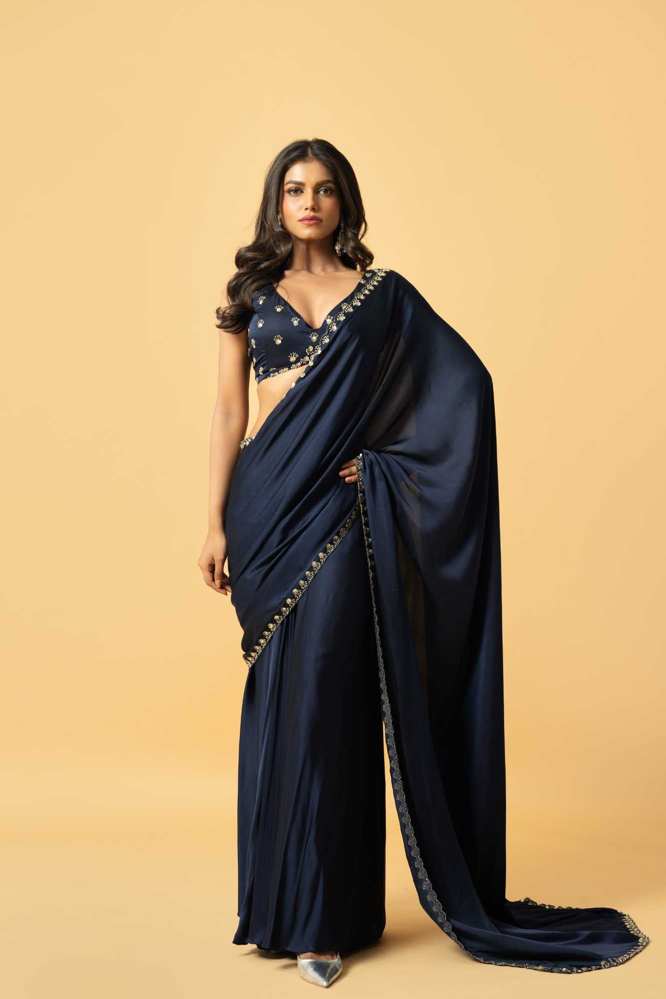 Blue Modal Satin Saree image 0