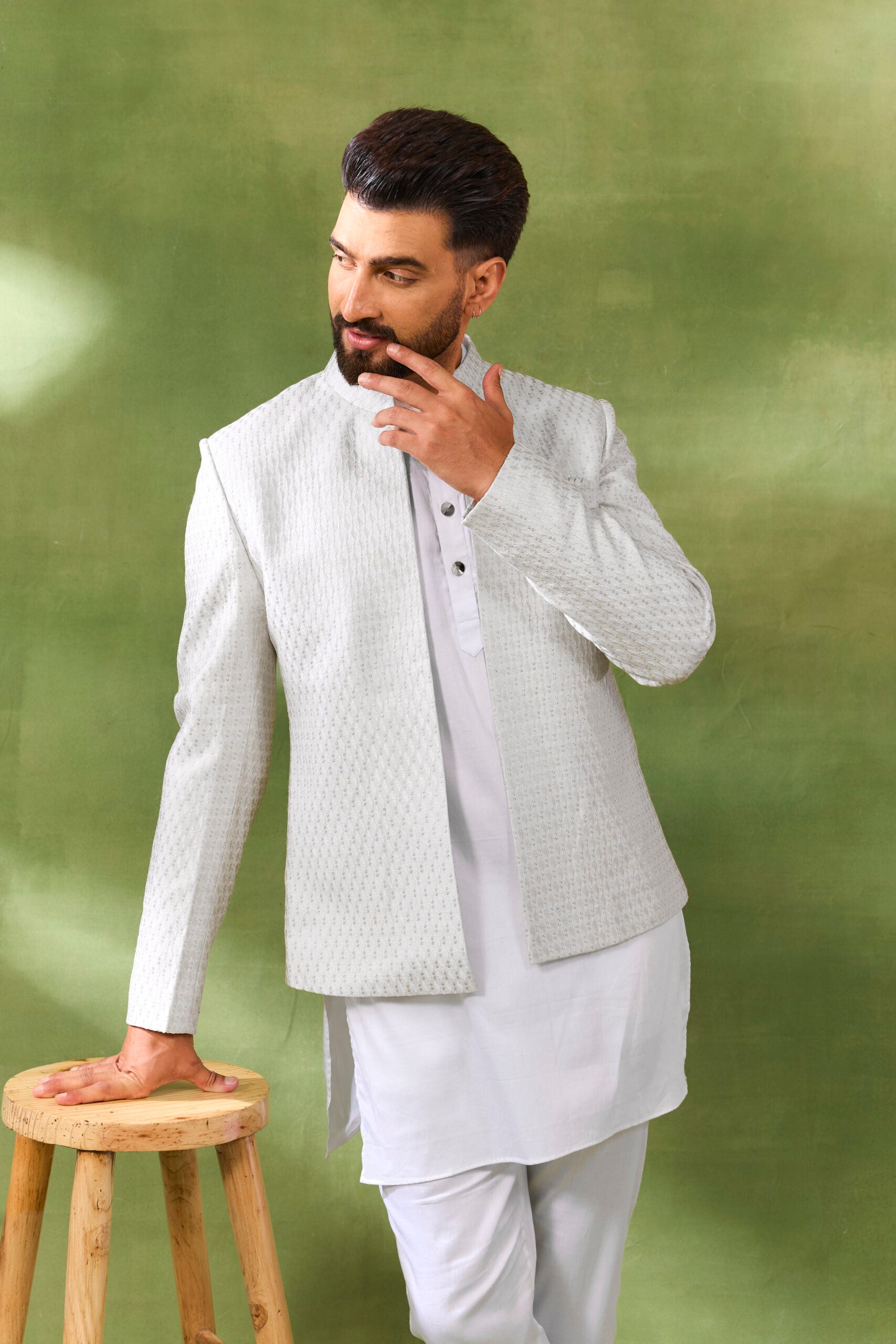 Ivory Embroidered Indo Western Set image 2
