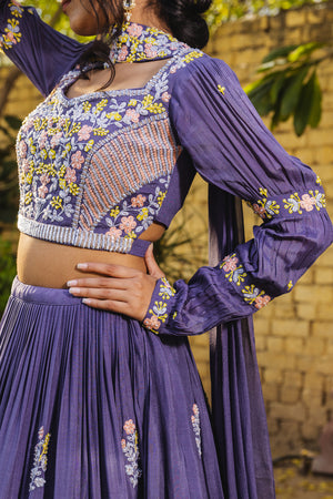 Lavender Crepe Embroidered Lehenga Set image 6
