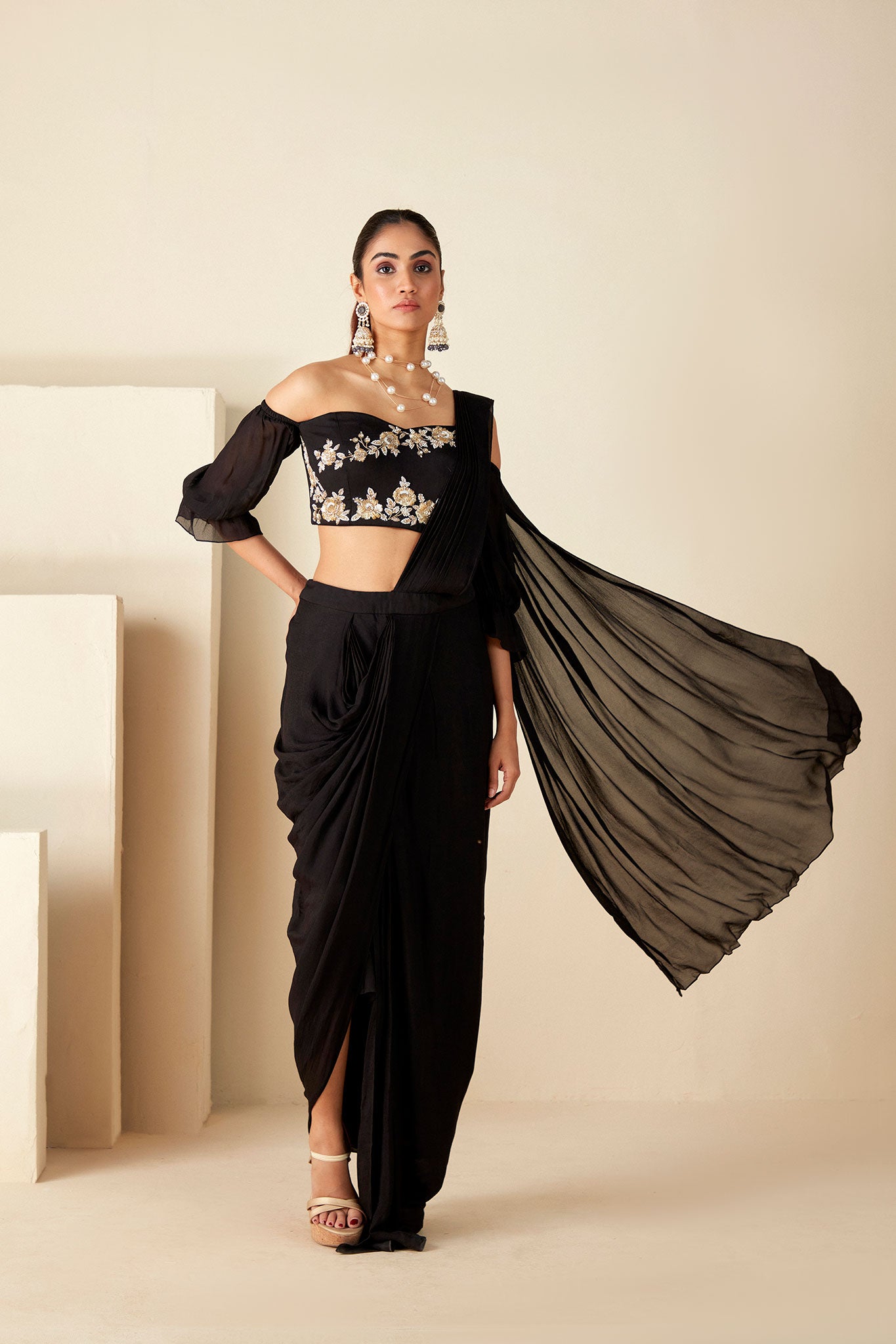 Purple Pre-Drape Saree Ensemble - XL image