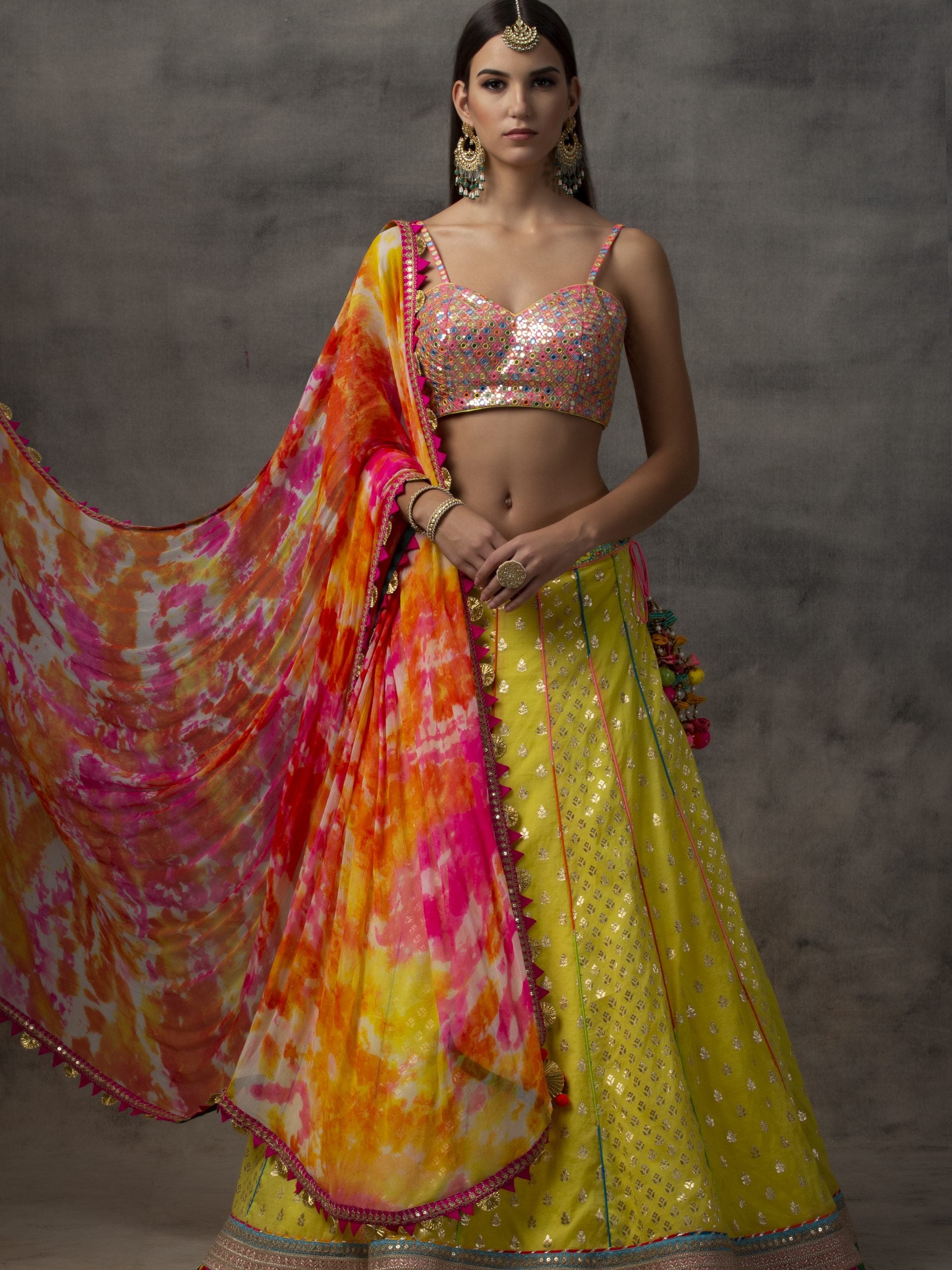 Yellow Lehenga with Rainbow Mirror Work Choli image 0