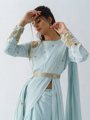 Pre Drape Jacket Saree Set image 1