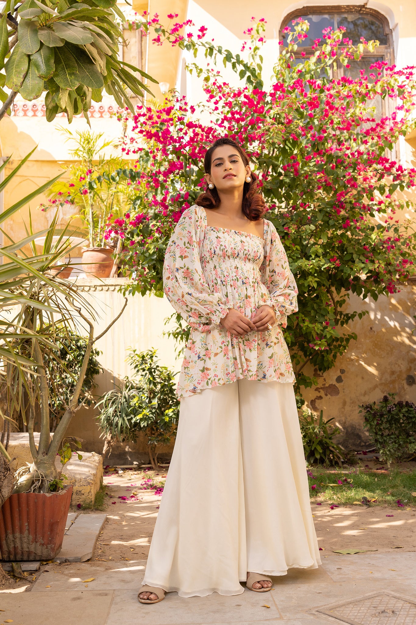 White Georgette Crepe Pant Set image 0