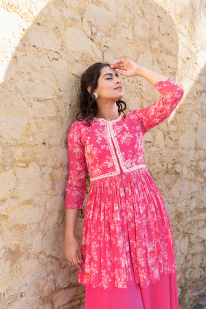 Fuchsia Pink Embroidered Jacket Peplum Set image 5