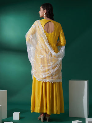 Yellow Mirror Lace Anarkali Set image 2
