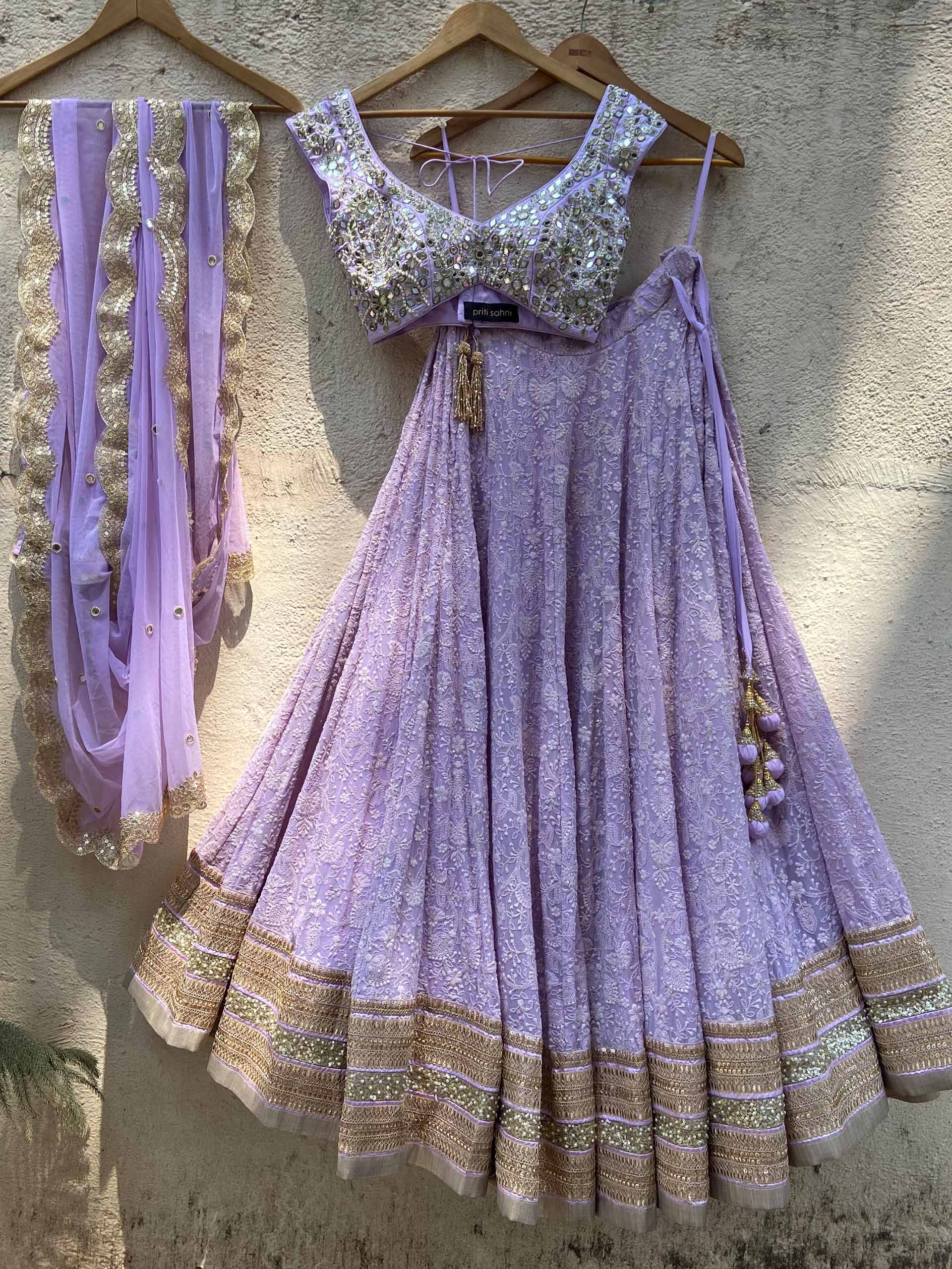 Lavender Lucknowi Mirror Lehenga Set - S image