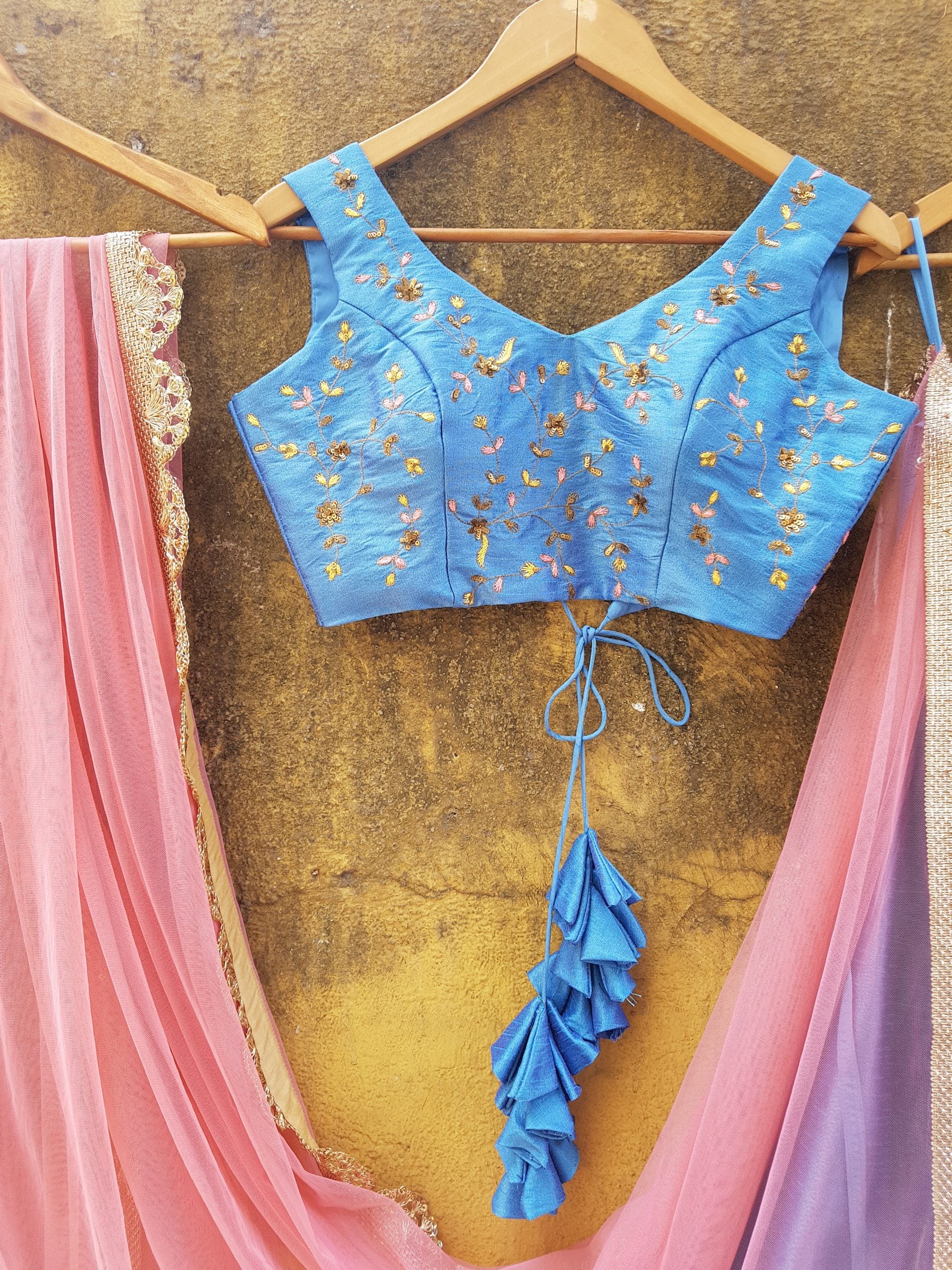 Powder Blue Raw Silk Lehenga image 3