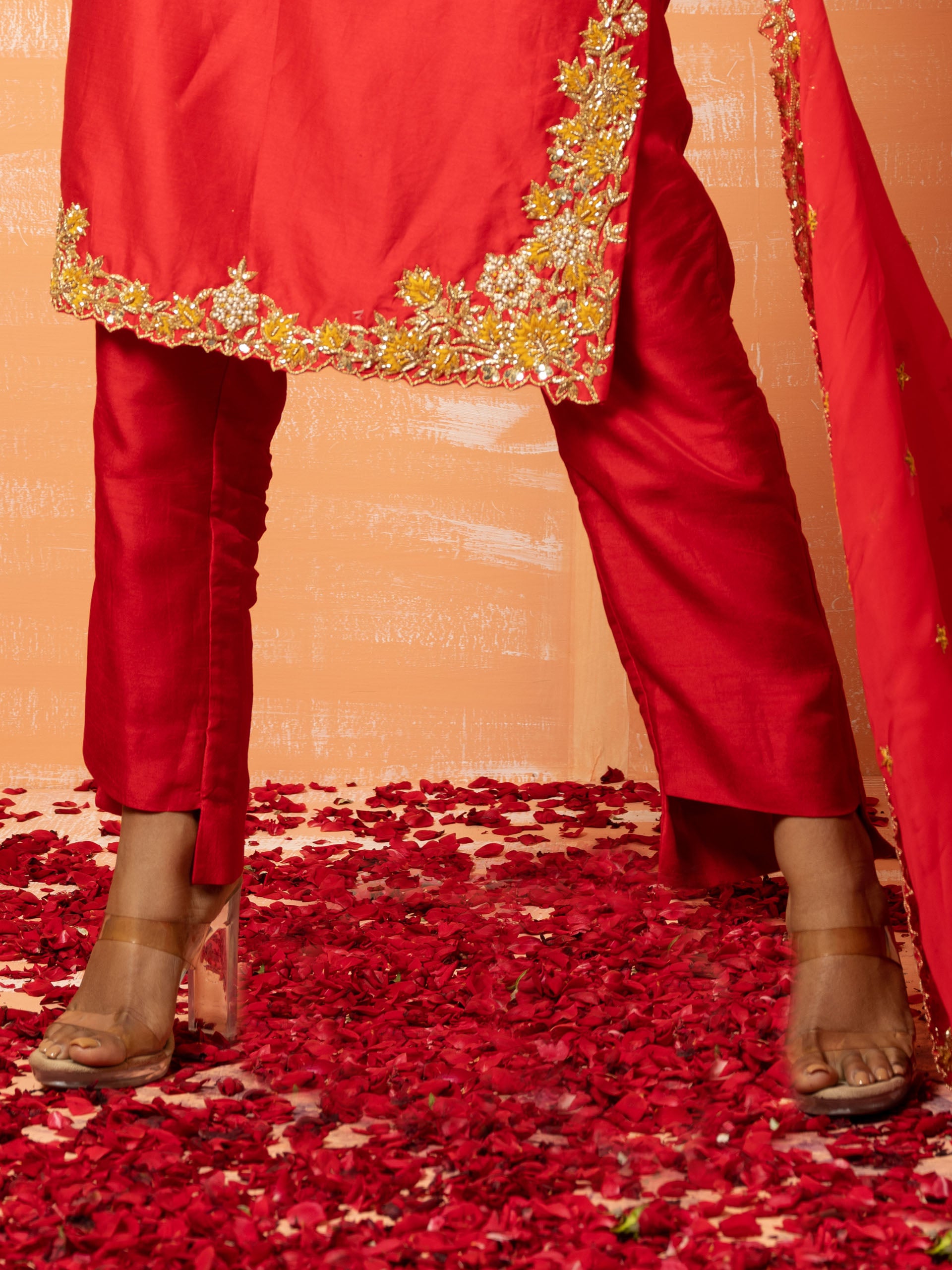 Red Chanderi Silk Kurta Set image 3