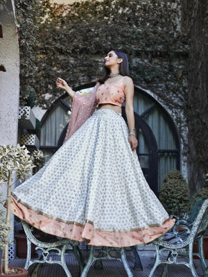 White and Peach Lehenga Set image 1