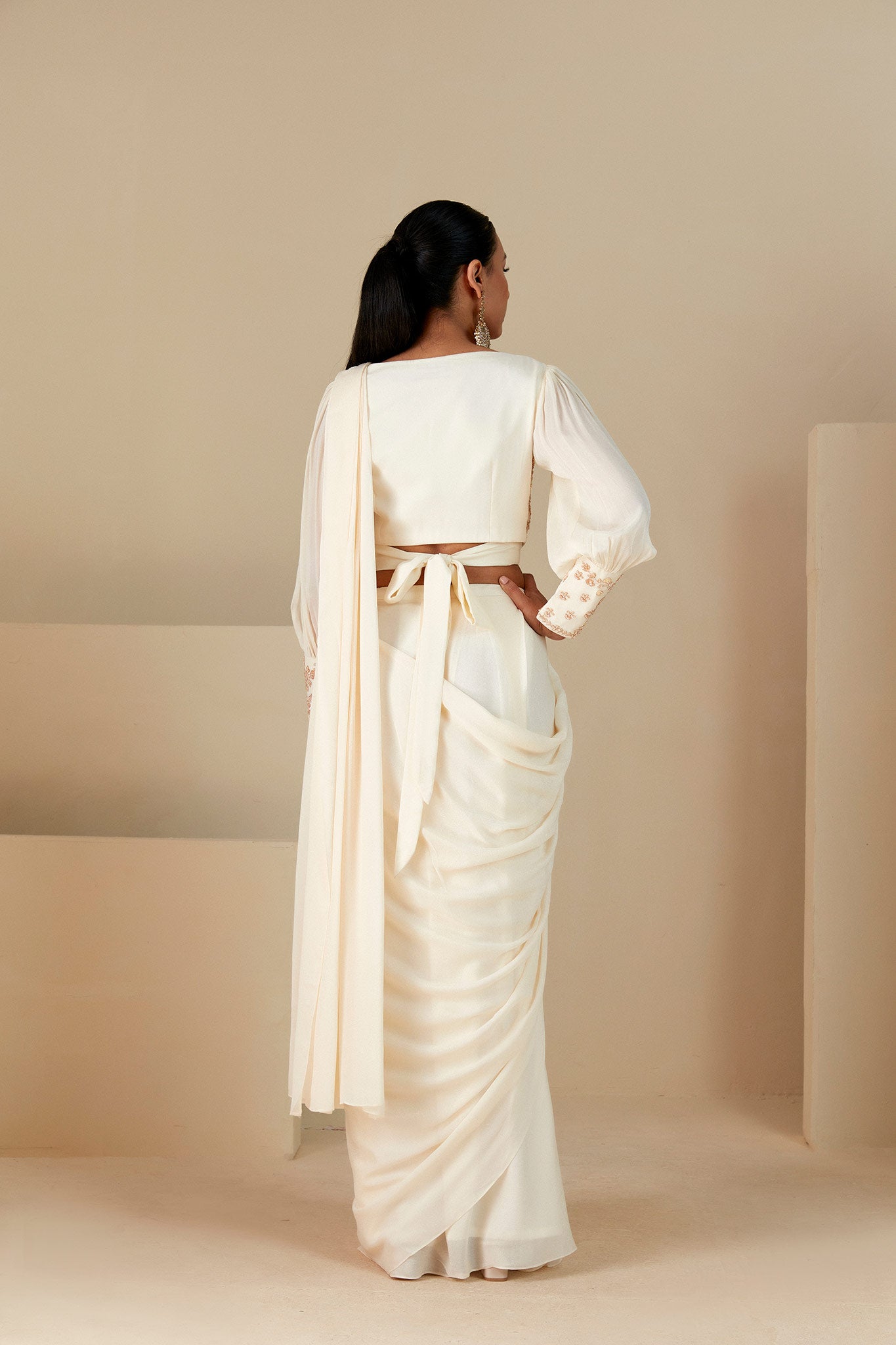 Off-White Ruffle Saree image 7