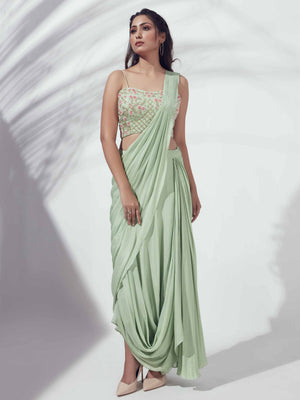 Green Skirt Saree Set - Custom image