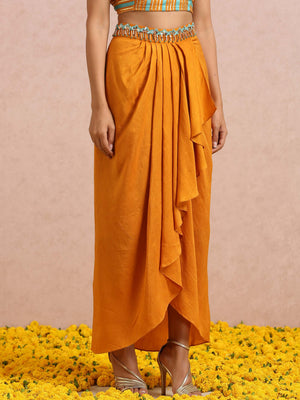 Rust Orange Dhoti Skirt Set with Teal Cape image 8