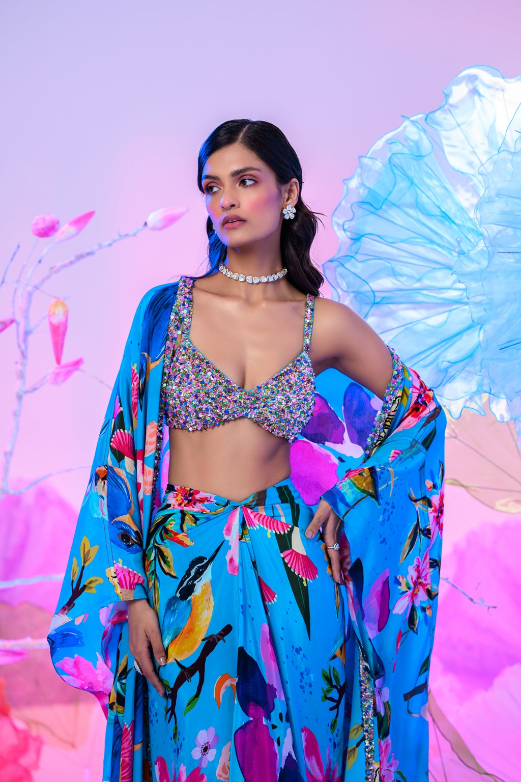 Our Aqua Dhoti Skirt Set With Embroidered Bralette image 7