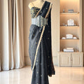 Black Organza Saree with Mirror Work Corset Belt image 0