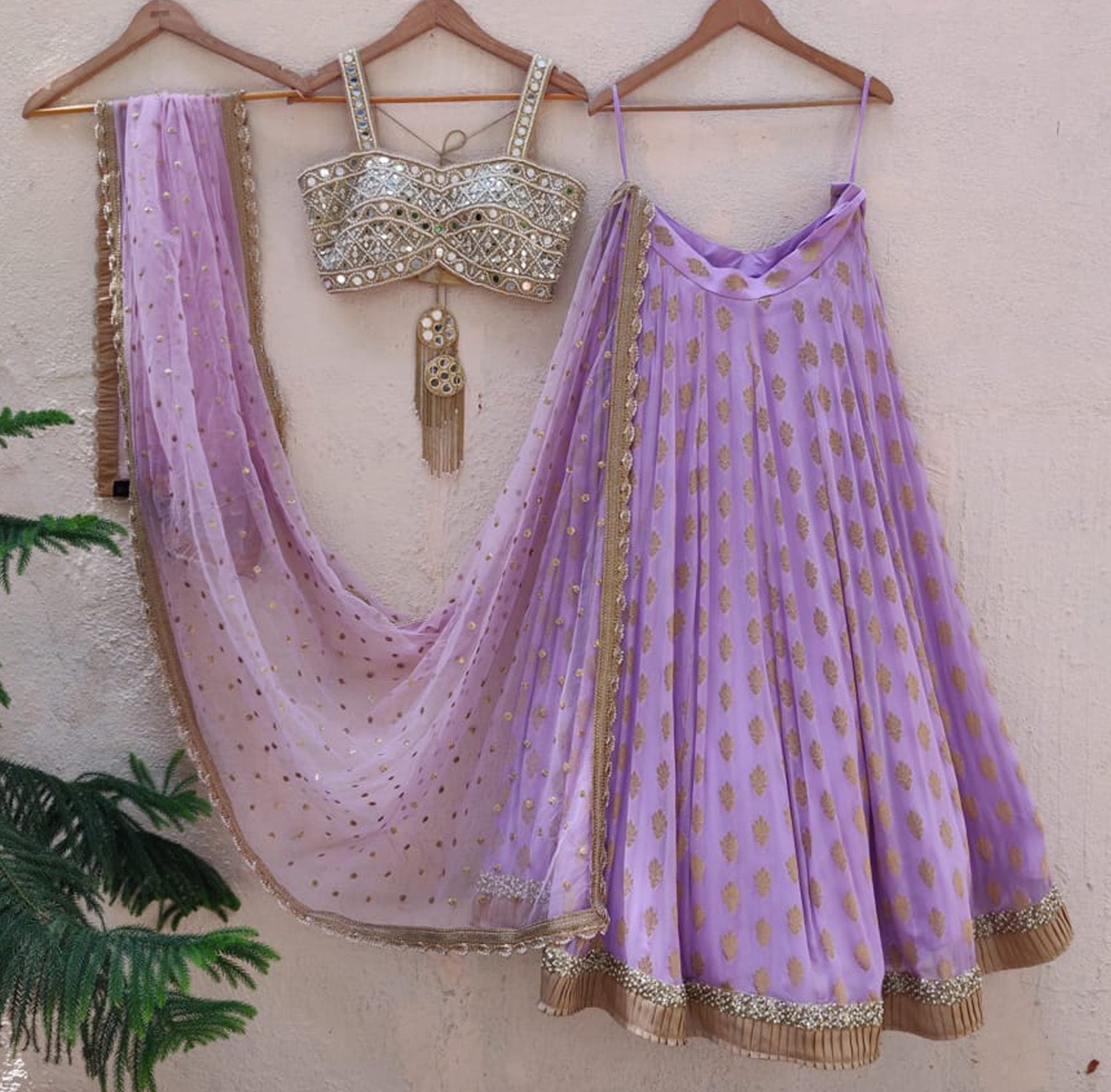 Lavender Butti Lehenga Set image 0