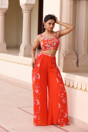 Printed Chiffon Flare Pant Set image 5