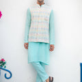 Blue Kurta Set With Multi Sequins Bundi image 0