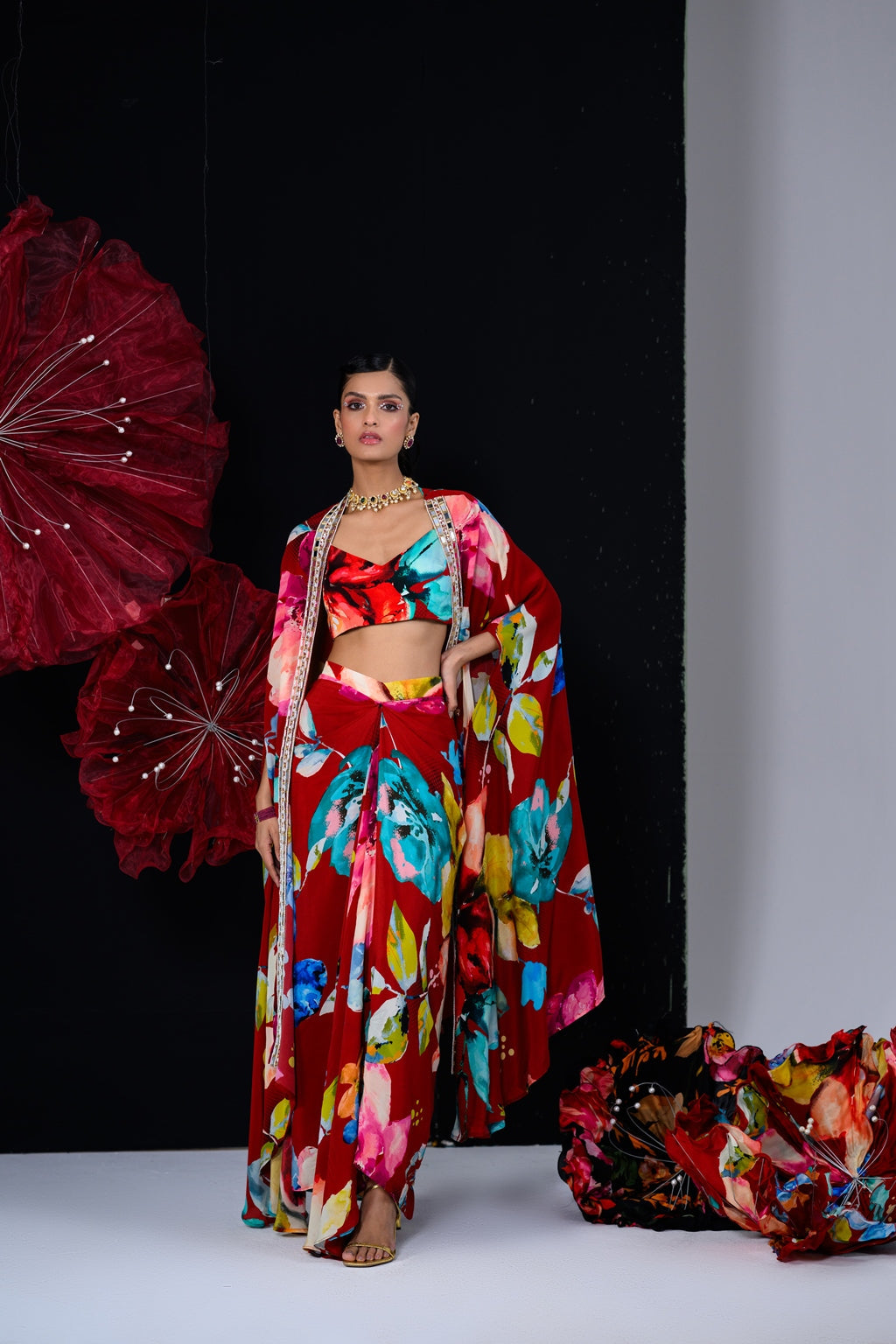Our Peony Dhoti Skirt Set Printed Bralette image 0