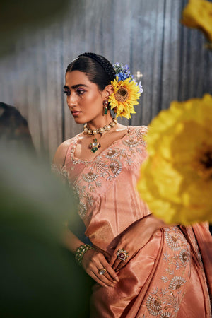 Rust Drape Zari Lehenga Set image 5