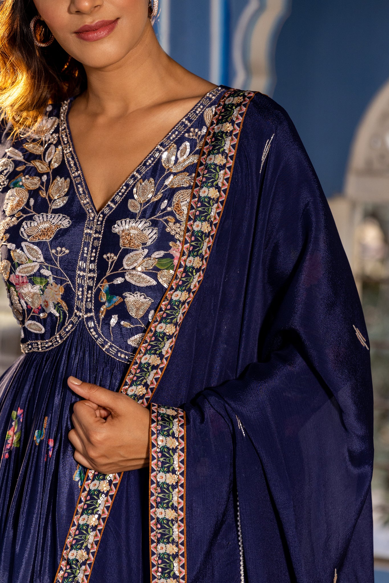 Navy Embroidered Anarkali Set image 2