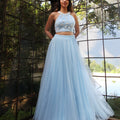 Powder Blue Halter Cut Blouse with Tulle Skirt image 0