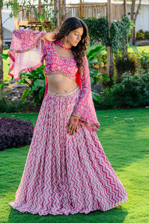 Mauve Printed &amp; Embroidered Lehenga Set image 3