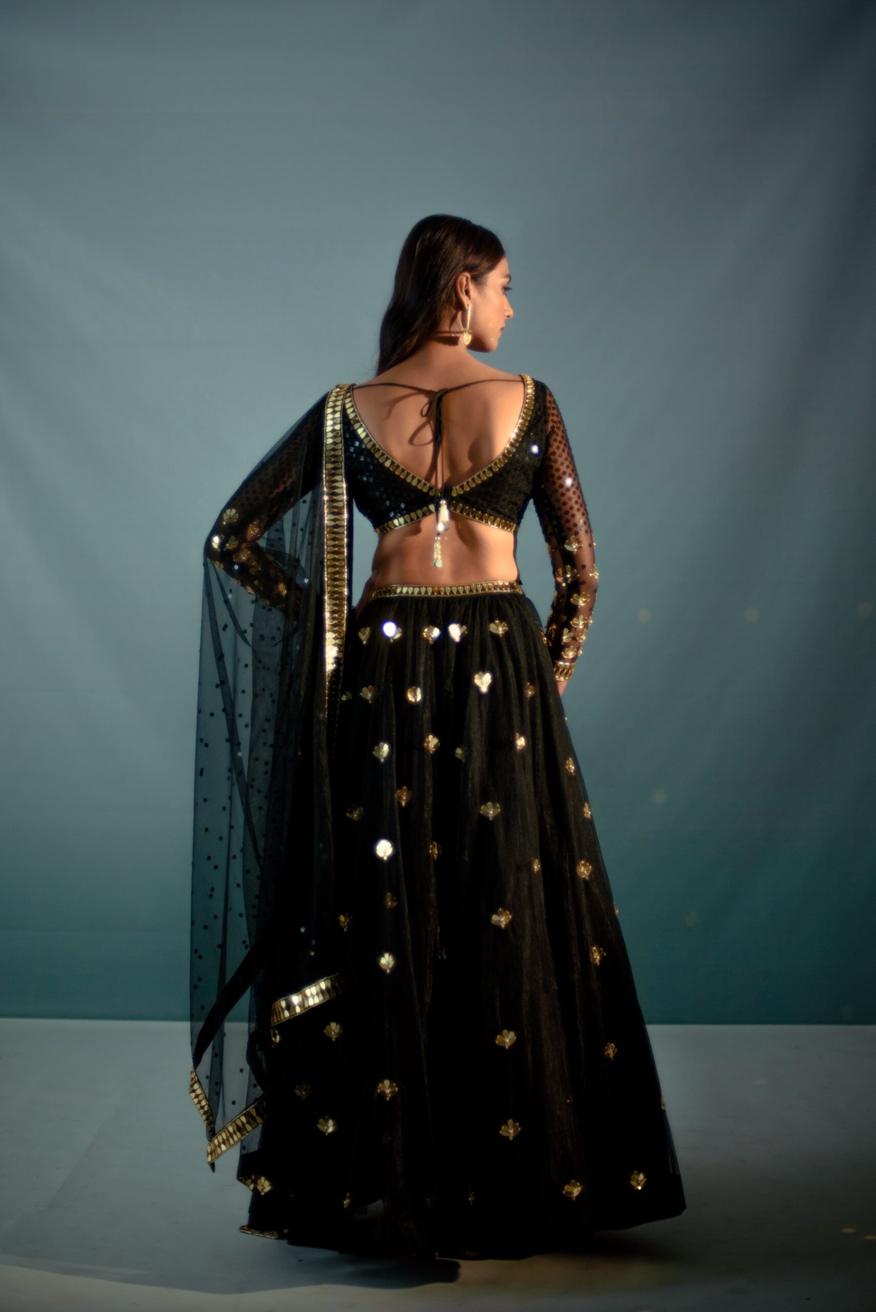 Black Floral Embordered Lehenga Set image 2