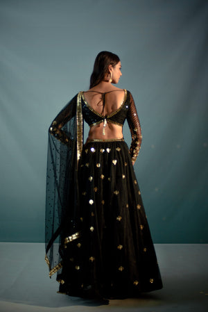 Black Floral Embordered Lehenga Set image 2