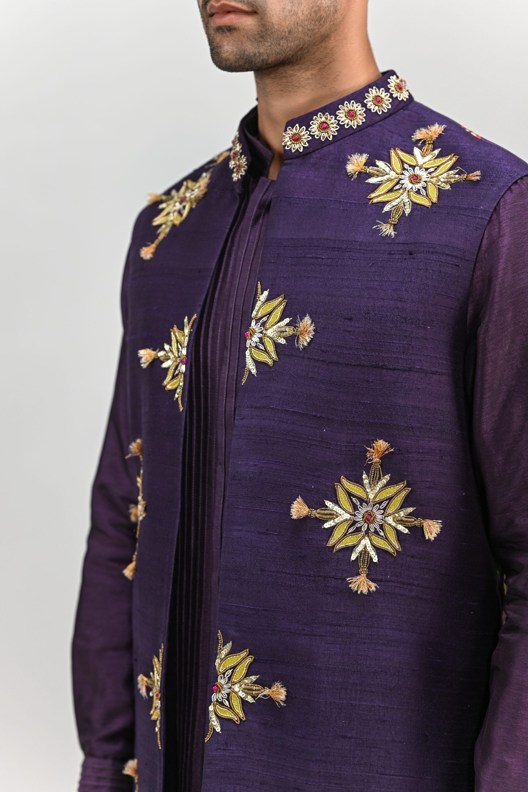 Plum Butta Half Jacket Kurta Pant Set image 1