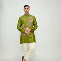 Olive Patch Bundi  Kurta Pant Set image 0