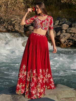 Maroon Floral Lehenga Set image 0