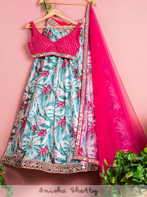 Tropical Print Mirror Lehenga Set - M image