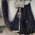 Black Ruffle Lehenga Set with Mirror Bustier image 0