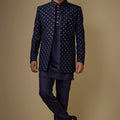 Navy Blue Embroidered Indo Western Set image 0