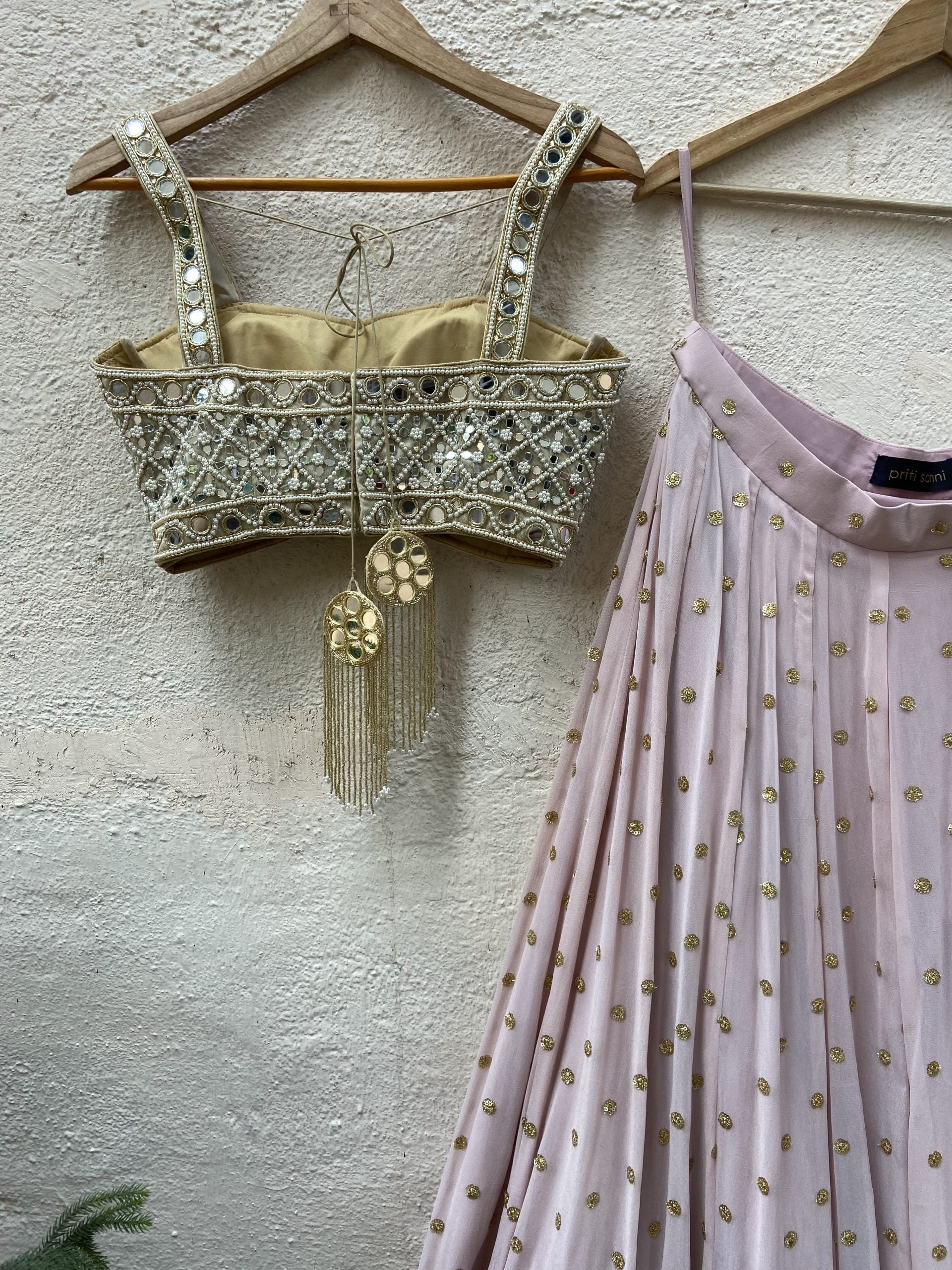Powder Pink Lehenga Set with Mirror Bustier image 3