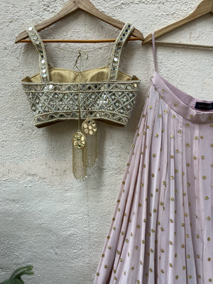 Powder Pink Lehenga Set with Mirror Bustier image 3